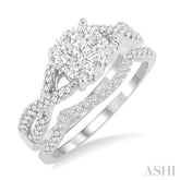 1/2 ctw Diamond Wedding Set with 1/3 ctw Lovebright Engagement Ring and 1/10 ctw Wedding Band in 14K White Gold